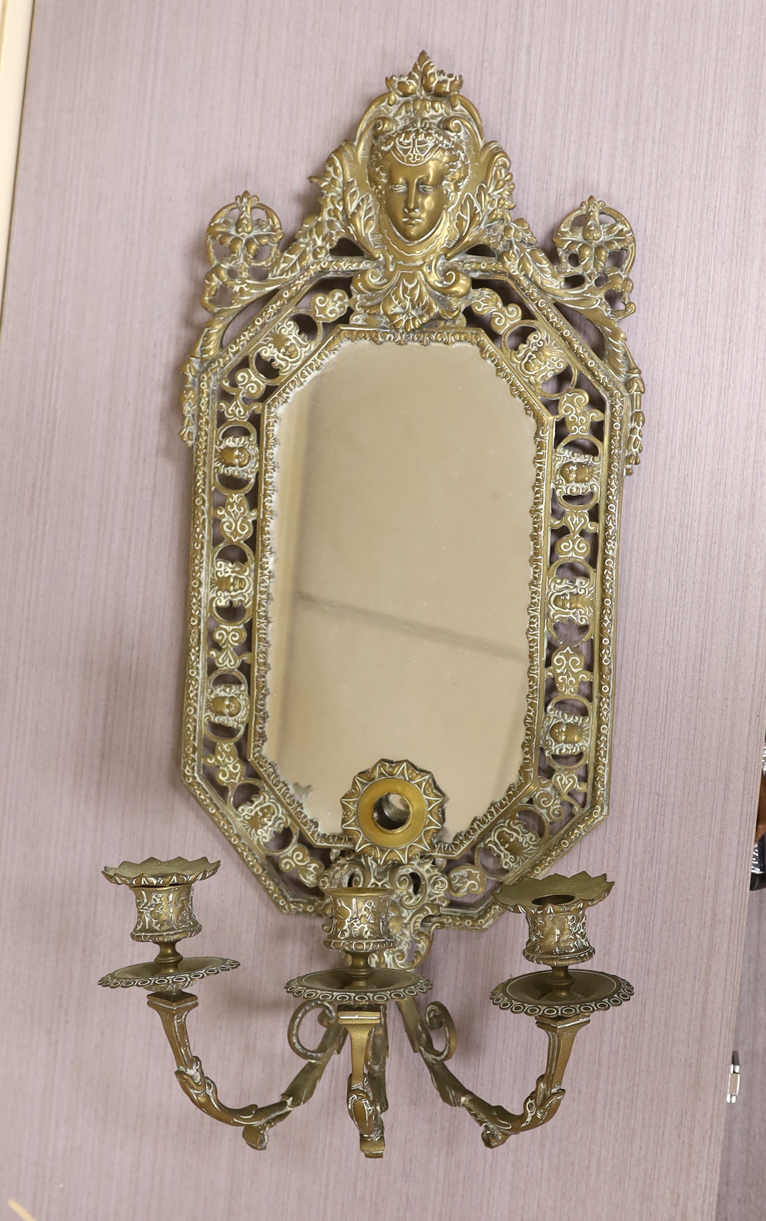 A cast brass girandole mirror, 66cm